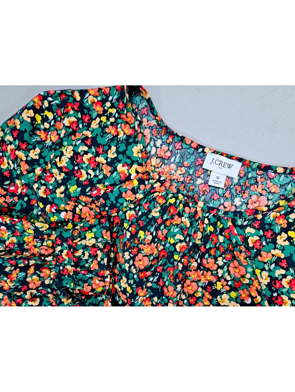 J.Crew Women’s Floral Blouse Long Sleeve Cotton Ruffle Cuff - Size S